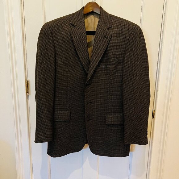 VINTAGE Tweed Jacket L Houndstooth Check 100% Wool Blazer 42 R - Picture 1 of 16